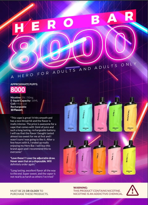 Hero Bar Rechargeable 8000 Puffs - Hero Bar Vape - V Hatch Services V Hatch Services Hero Bar Rechargeable 8000 Puffs - Hero Bar Vape - V Hatch Services V Hatch Services